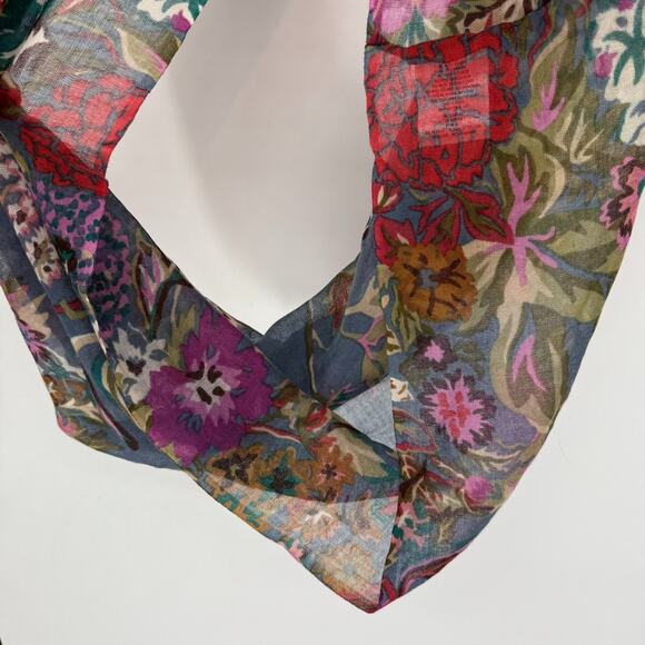 Saachi Infinity Scarf Womens One Size Blue Floral Wool Silk Art To Wear Bohemian - Picture 3 of 6
